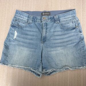 Democracy Clothing AB Tech Denim Shorts – Size 12 , Light Denim, 5in Clean Fray